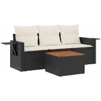 vidaXL 4-delige Loungeset met kussens poly rattan zwart