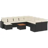 vidaXL 12-delige Loungeset met kussens poly rattan zwart