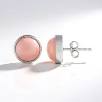 Cavill - 925 Sterling Zilveren Geplatineerde Oorbellen - 2x Roze Opalen 4,399 ct - Ronde Cabochon 9 mm - Elegante Peruaanse Oorknopjes