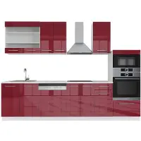 Vicco Complete keukeneenheid Fame-Line Bordeaux hoogglans/wit 300 cm met hoge kast, WB Marmer, Model 42563