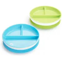 Munchkin Bordjes met Zuignap - Anti-Slip - Vaatwasser- en Magnetronbestendig - Per 2 Stuks - Vanaf 6 Maanden - Blauw/Groen