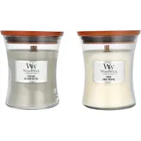 Woodwick Geurkaars Deluxe Geschenkset Medium Fireside en Linen 2 x 275 gr