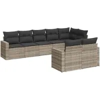 vidaXL 8-delige Loungeset met kussens poly rattan lichtgrijs