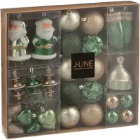 J-Line kerstballen doos 45 stuks - kunststof - muntgroen/ecru