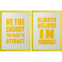 J-Line citaat bord energy/believe canvas - wit/fluo geel - 60 x 80 cm