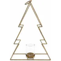 WDMT Metalen Kerstboom met Waxinelichthouder 54 cm – Gouden Kerstboom Kandelaar met Glazen Theelichthouder – Kerstdecoratie voor Tafel, Kast, Vensterbank en Schouw – Goud