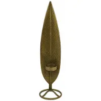 WDMT Feather Gouden Kaarsenhouder 59 cm – Metalen Kandelaar in Veervorm voor 1 Kaars – Antiek Gouden Woondecoratie voor Tafel, Kast, Vensterbank en Schouw – Antiek goud
