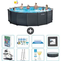 Intex Grafietkleurige zwembadtank, rond - 478x124 cm - bestaande uit 7 delen, model S581