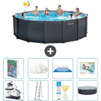 Intex Grafietkleurige zwembadtank, rond - 478x124 cm - bestaande uit 7 delen, model S527