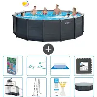 Intex Grafietkleurige zwembadtank, rond - 478x124 cm - bestaande uit 7 delen, model S565