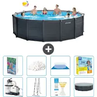 Intex Grafietkleurige zwembadtank, rond - 478x124 cm - bestaande uit 7 delen, model S597