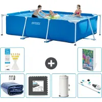 Intex Rechthoekig Frame Zwembad - 300 x 200 x 75 cm - Blauw - Inclusief Solarzeil - Vloertegels - Zwembadfilterpomp - Stofzuiger - 7-delig