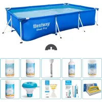 OEM Rechthoekig stalen zwembad - 300 x 201 x 66 cm - Blauw - Inclusief chloorgenerator, testsets, reparatieset, reinigingsborstel, pH-meter en thermometer
