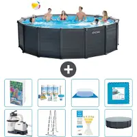 Intex Grafietkleurige zwembadtank, rond - 478x124 cm - bestaande uit 7 delen, model S536