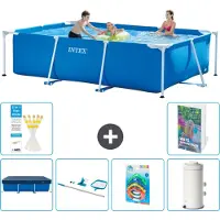 Intex Rechthoekig Frame Zwembad - 300 x 200 x 75 cm - Blauw - Inclusief Afdekzeil - Schoonmaakset - Speelgoed - Zwembadfilterpomp - 7-delig