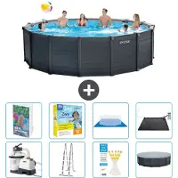 Intex Grafietkleurige zwembadtank, rond - 478x124 cm - bestaande uit 7 delen, model S582