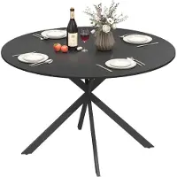 HOMCOM Eettafel-Spaanplaat, staal-120L x 120B x 75H cm-Zwart