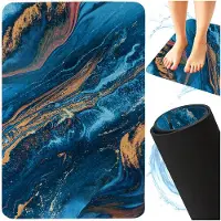 Ruhhy Badmat marmer - blauw - antislip - 80 x 50 cm - badkamer - douchemat - absorberend
