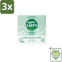 Happy Earth 3 x – Wash & Bath Bar – 100% Natuurlijk Baby & Kids – 50 g - Grootverpakking - Baby Wasbar - Kind Badbar - Natuurlijke Wasbar - Zeepvrije Wasbar - Mild Wasbar