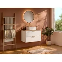Vente-unique Zwevend badkamermeubel met vierkante opzetwastafel - Wit - B80 cm - AVORELI