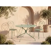 Vente-unique Tuintafel Ø 120 cm in metaal in smeedijzerlook - Amandelgroen - GUERMANTES van MYLIA