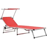 vidaXL Ligbed inklapbaar met dak aluminium en textileen rood