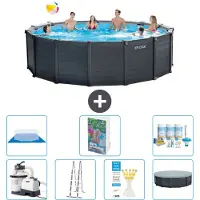Intex Grafietkleurige zwembadtank, rond - 478x124 cm - bestaande uit 6 delen, model S599