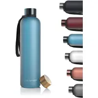 LARS NYSØM Blæst Ultralichte tritan-waterfles 1000ml - BPA-vrij, lekvrij, geschikt voor koolzuurhoudende dranken - Inclusief 2 deksels (Calypso Blue)