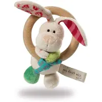 Nici bijtring Rabbit Tilli 29 x 16 x 5 cm hout/pluche wit