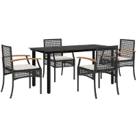vidaXL 5-delige tuinset met kussens, zwart, van polyrotan