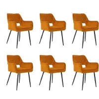 Bronx71 Velvet eetkamerstoel Mika okergeel - Eetkamerstoelen set van 6 - stoel