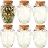 Excellent houseware Kruidenpotjes / kleine voorraadpotjes - 6x stuks - glas - transparant - 280 ml - met dop van kurk - flessenpost - weckpotten