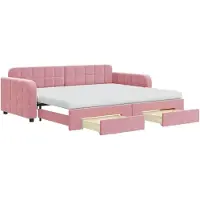 vidaXL Slaapbank met onderschuifbed en lades 100x200 cm fluweel roze