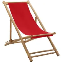 vidaXL Ligstoel bamboe en canvas rood