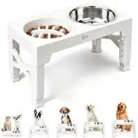 BOTC Voerbak Hond met Standaard - Voerbak Kat - Anti Schrokbak Hond - Verhoogde Voerbak - 4 Hoogtes - Slow Feeder - Wit