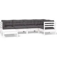 vidaXL 6-delige loungeset voor de tuin met kussens, wit, massief grenenhout