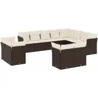 vidaXL 12-delige Loungeset met kussens poly rattan bruin