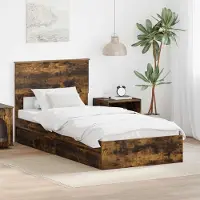 vidaXL Opbergbed met lade Rook Eiken 100 x 200 cm Bewerkt hout