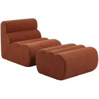 Sweeek Stoffen fauteuil getextureerde bouclé 1 zitplaats met voetenbankje Terracotta