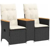 vidaXL Tuinbank 2-zits verstelbaar met tafel poly rattan zwart