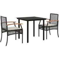 vidaXL 3-delige Tuinset met kussens poly rattan zwart