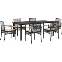 vidaXL 7-delige Tuinset met kussens poly rattan zwart