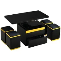 OKWISH Salontafel Met Hef En Klapfunctie - Multifunctioneel Voor Eten En Werken - Zwart Geel - MDF Spaanplaat - 100×50×43 Cm