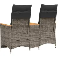 vidaXL Tuinbank 2-zits verstelbaar met tafel poly rattan grijs