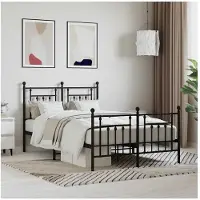 vidaXL Bedframe met hoofdeinde en voeteneinde, zwart metaal, 135x190 cm