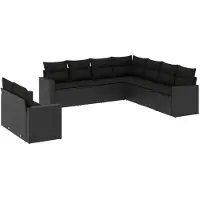 vidaXL 9-delige Loungeset met kussens poly rattan zwart