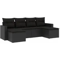 vidaXL 6-delige Loungeset met kussens poly rattan zwart