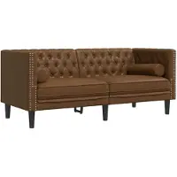 vidaXL 3-delige Loungeset Chesterfield met bolsters kunstsuède bruin