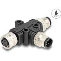 DeLOCK M12 T-Splitter A-coded 4 pin 1 x male to 1 x male und 1 x female parallel connection