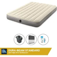 Intex luchtbed - 2 personen - 137 x 191 x 25 cm - Beige + elektrische pomp - 650 liter/minuut + Spanlakenset zwart + Reparatieset